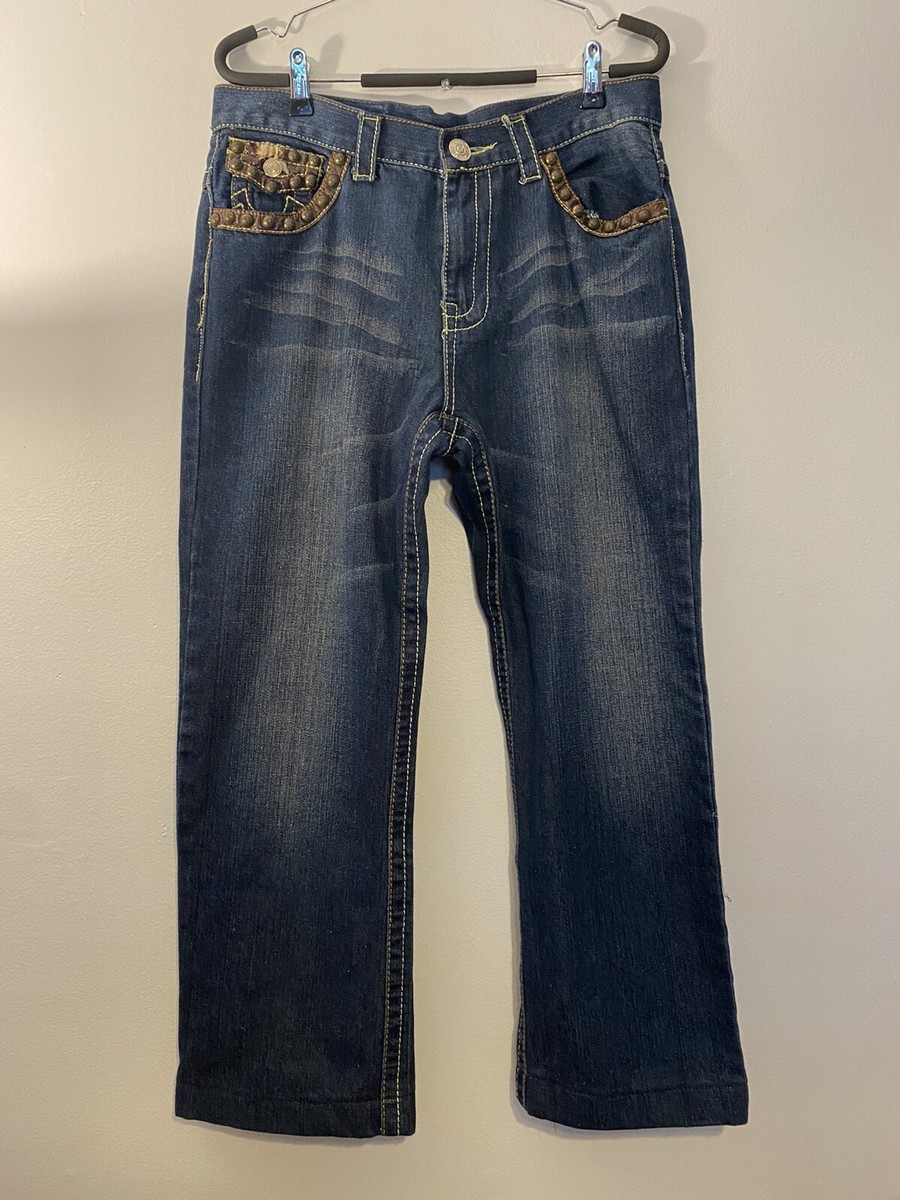 True Religion Mens Jeans 34x26 Distressed Leather Studded