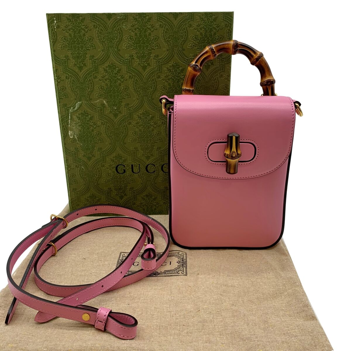 Authentic GUCCI Mini Bamboo 2WAY Hand Bag Shoulder Bag Pink Authentic GUCCI Mini Bamboo 2WAY Hand Bag Shoulder Bag Pink