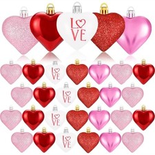 Valentines Day Decor Heart Ornaments for Christmas Tree Decorations Set of Red