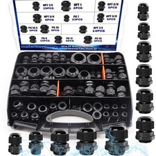 100PCS IP68 Waterproof Cable Gland Kit,Nylon Cable Glands Assortment Adjustab...