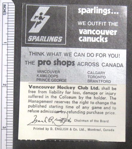 Biglietto hockey 10/1/76 VANCOUVER CANUCKS vs LOS ANGELES - Foto 3 di 4
