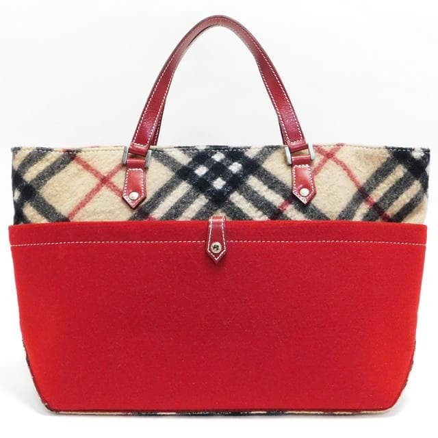 Burberry Blue Label Tote Bag Red Nova Check Wool Leather Made in Japan New thumbnail 21