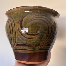VTG Studio Pottery Plant Pot Dark Brown Hand Thrown Signed Tweedbank Scotland