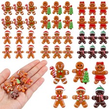 60 Pcs Christmas Gingerbread Man Ornament for Crafts Mini Resin Doll Charms F...