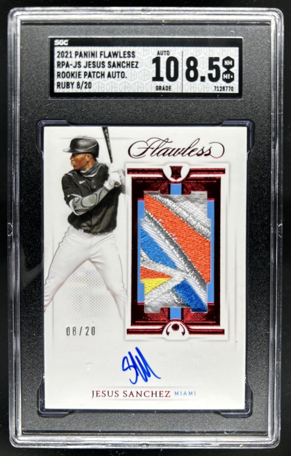 2021 Panini Flawless Jesus Sanchez Rookie Patch Auto Ruby RC #/20 SGC 8.5/10