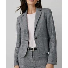 ANN TAYLOR The Newbury Blazer Houndstooth Navy Blue White Sz 10 NWT 179 N21