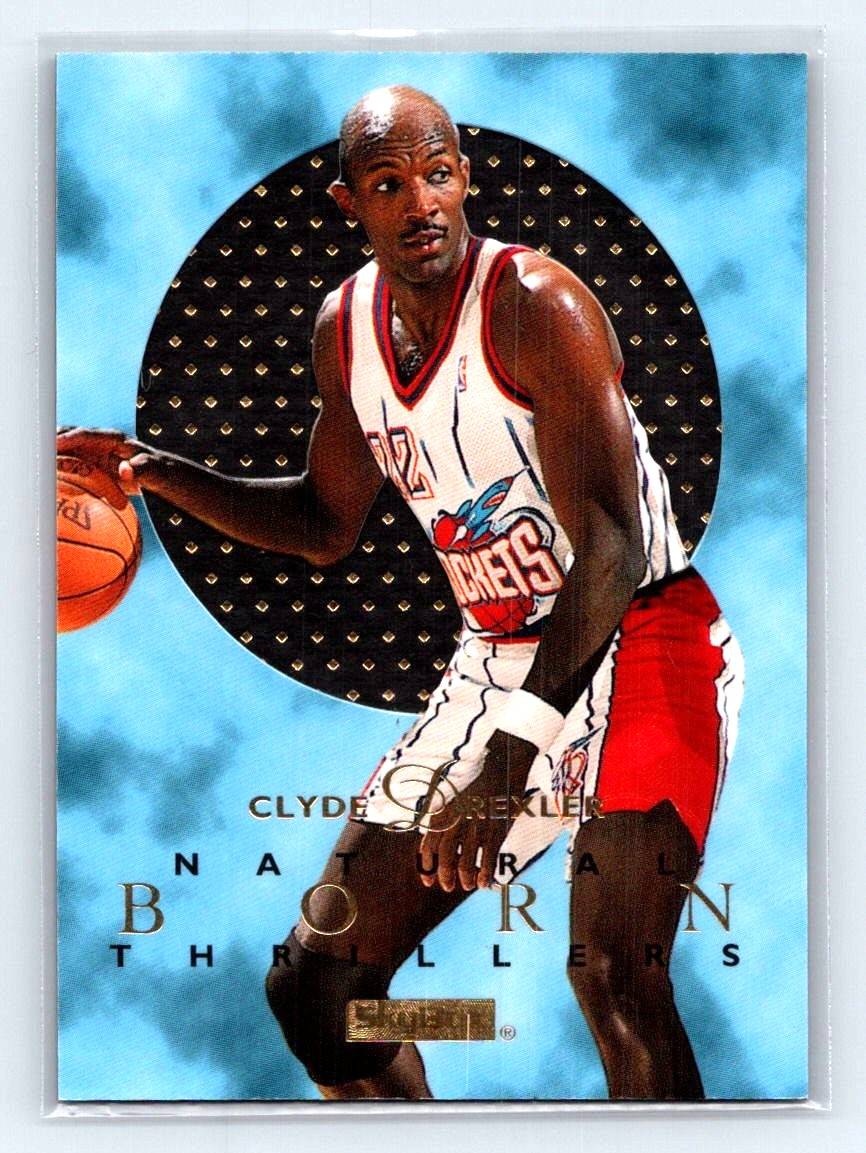 1995-96 Skybox E-XL Natural Born Thrillers Insert #4 Clyde Drexler HOF Rockets