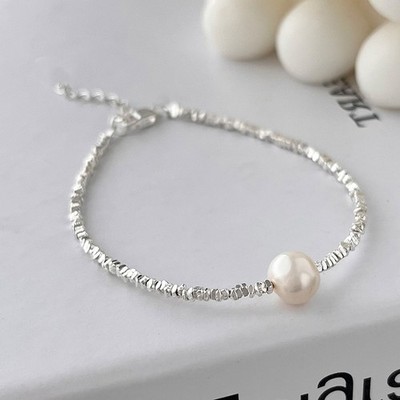 Fashion Broken Silver Irregular Pearl Clavicle Chain Necklace Bracelet for Women