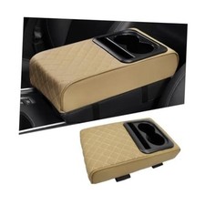Car Center Console Armrest Pillow, Leather Memory Foam Auto Arm Style B Beige