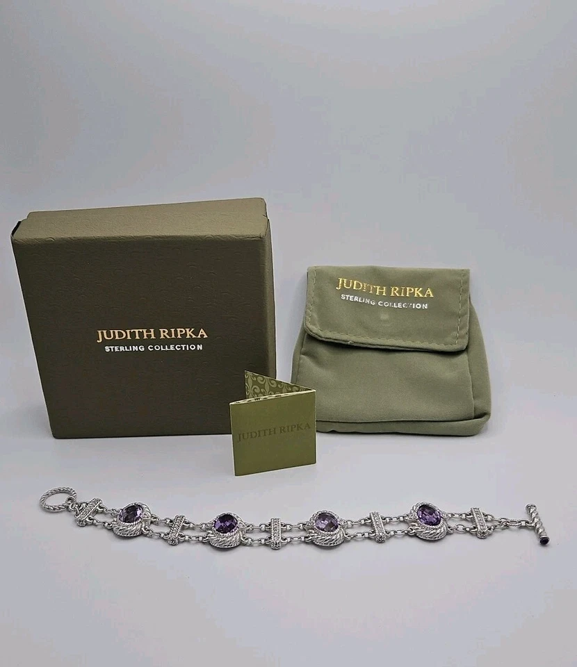 Pulseira Judith Ripka ametista esterlina diamante detalhe de coração roxo - Imagem 4 de 4