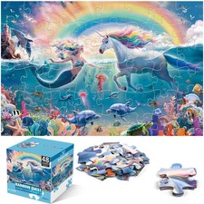 Jumbo Floor Puzzle for Kids Ages 4-8, 48-Piece Unicorn and Mermaid Underwater...