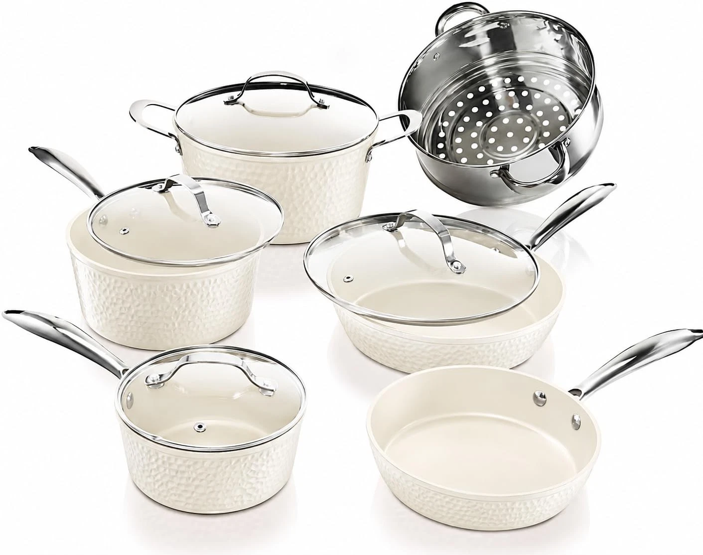 Cookware Set 15 Pc Ceramic Nonstick Pots Pans Induction Gotham Steel Hammered