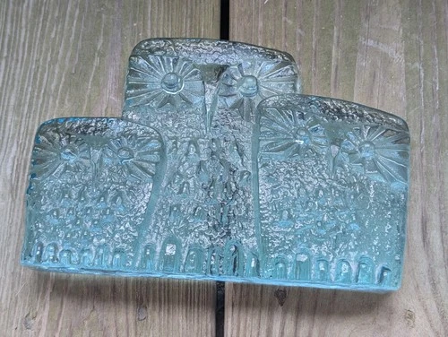 Blenko Glass 3 Owl Trio Glass Bookend Paperweight Don Shepherd Ice Floe vtg MCM