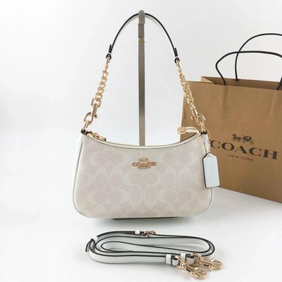 COACH Teri 2Way Shoulder Bag Signature Coated Canvas White CA548