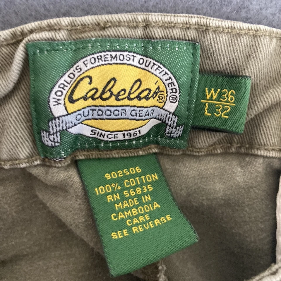 Брюки мужские Cabela's 36x32 (подходит 34x29) оливково-зеленые прямые штанины рабочая одежда для улицы - Изображение 3 из 4