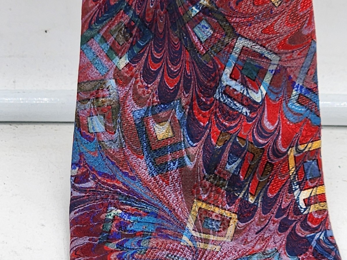 GAIL MACKENZIE Silk Necktie HAND MARBLED Designer Geometric Multi-Color USA View 2