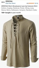 Men's Medieval Long Sleeve Lace Up Shirt Renaissance, XL, NWT