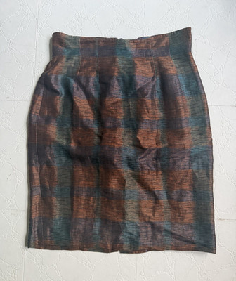 lie/Sangbong Women s Multicolor Plaid Silk Woven Pencil Skirt Lined Zip 76