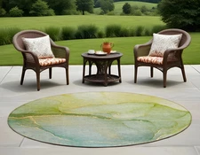 8' Round Green Round Abstract Washable Non Skid Indoor Outdoor Area Rug