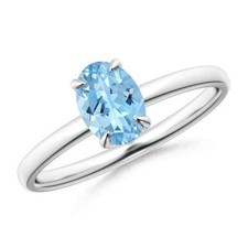 925 Silver Aquamarine Stone Statement Daughter March Solitaire Ring Jewelry US 7