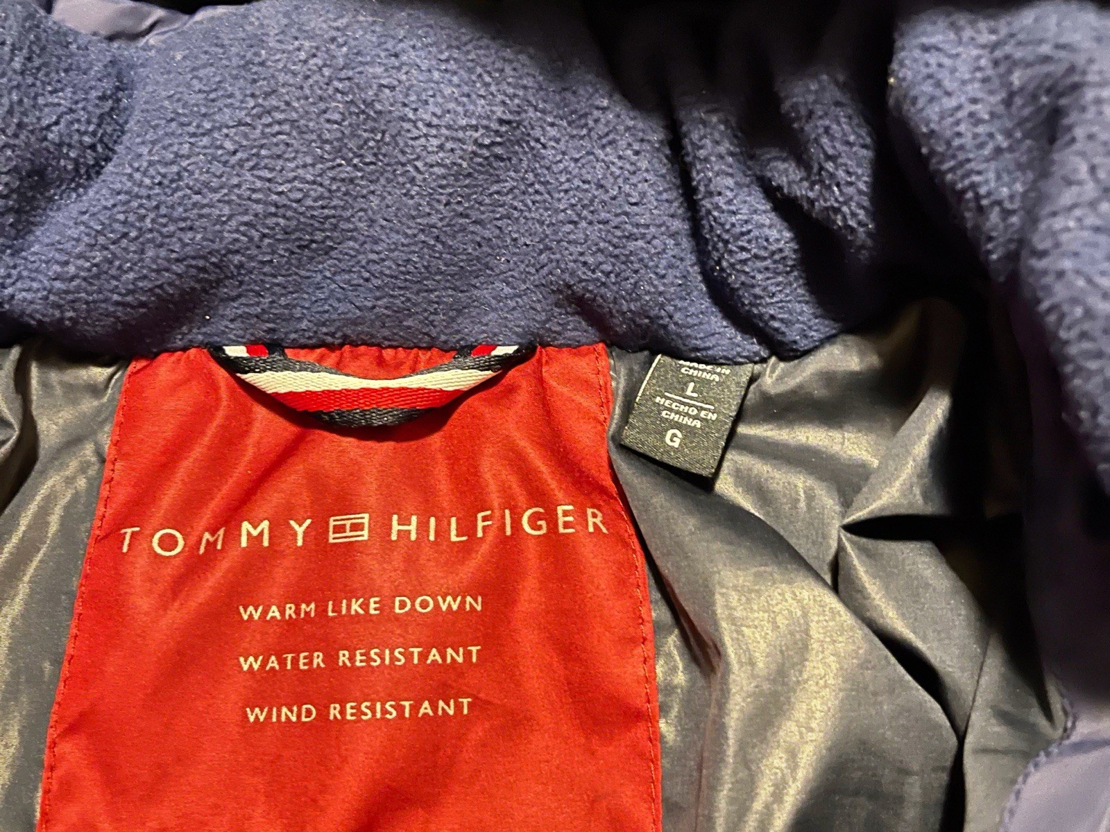 Tommy Hilfiger Men's Hooded Puffer Jacket Royal Blue Zip Quilted Nylon Large thumbnail 3