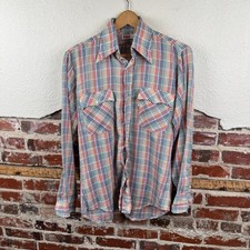 Vintage Levis Shirt Mens Medium Multicolor Plaid Long Sleeve Button Up 70s