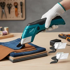 Electric Scissors Fabric Cutter Cordless Rechargeable Cutting Tool with 2 Blades