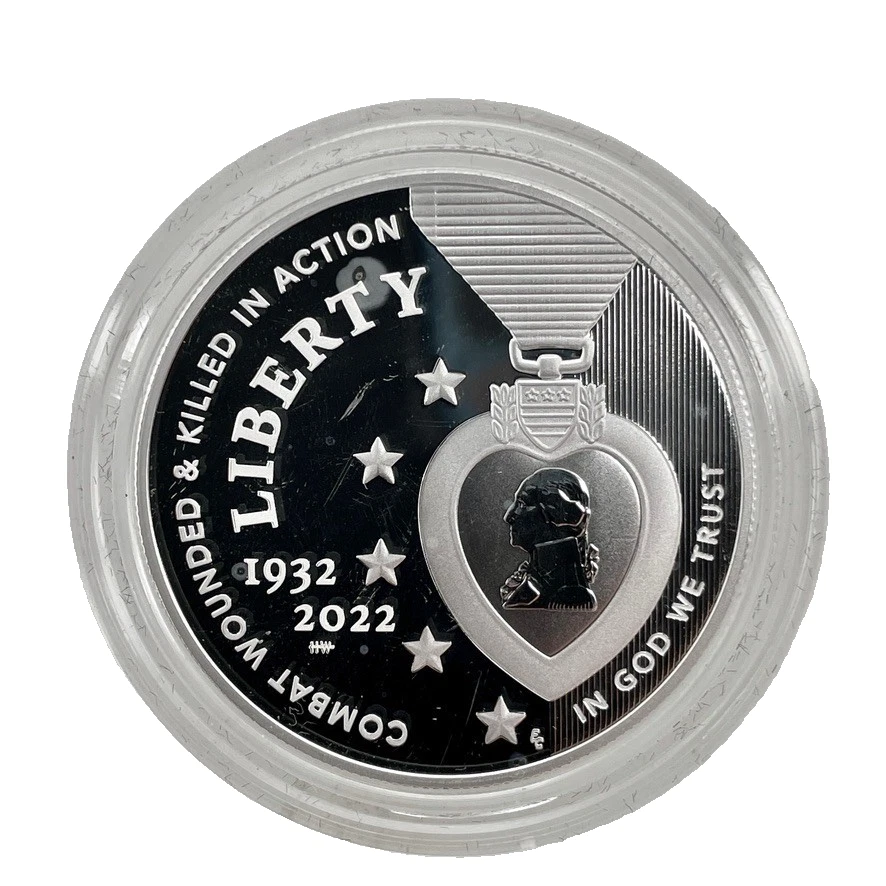 2022-W Purple Heart Hall of Honor $1 Silver Proof Dollar in Capsule no Box / Coa - Image 2 of 4