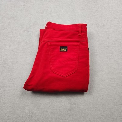 Vintage Rifle Damen Jeans Hose W30 L30 Samt Rot 90er Straight Slim Baumwolle
