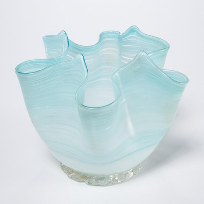 Vintage Venezia Venetian Art Glass Murano Handkerchief Vase Blue 4''h