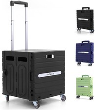 Folding Utility Cart Black Portable Rolling Crate Collapsible