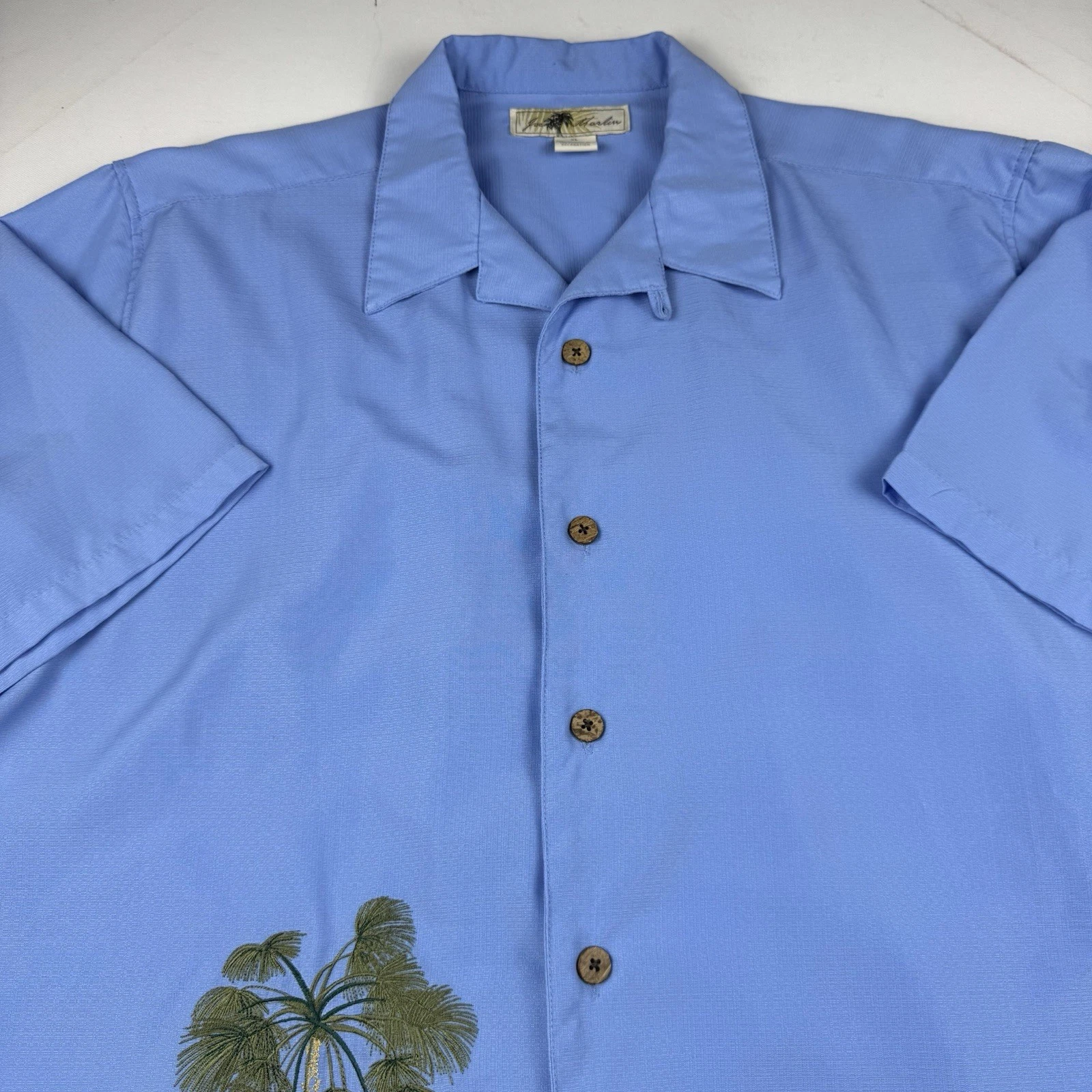 Joe Marlin Hawaiian Shirt Palm Tree Button Up Short Sleeve Men's Blue Size XL