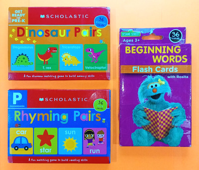  Scholastic Sesame Street Flash Cards 3 Pack Set Lot # 004 Dinosaur Rhyming