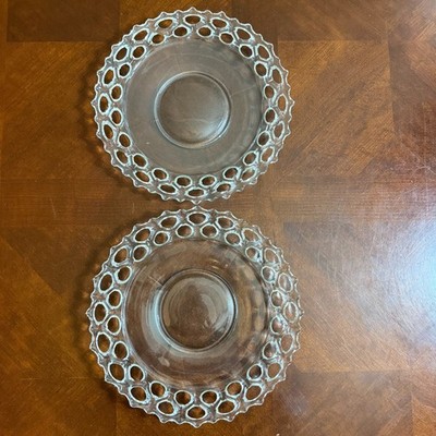 Vintage Clear Glass Lace Edge Plates 11''  Pair Open Loop Rim Candlewick Style
