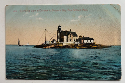 ca 1900s MA Postcard New Bedford Dumpling Light Buzzards Bay lighthouse vintage