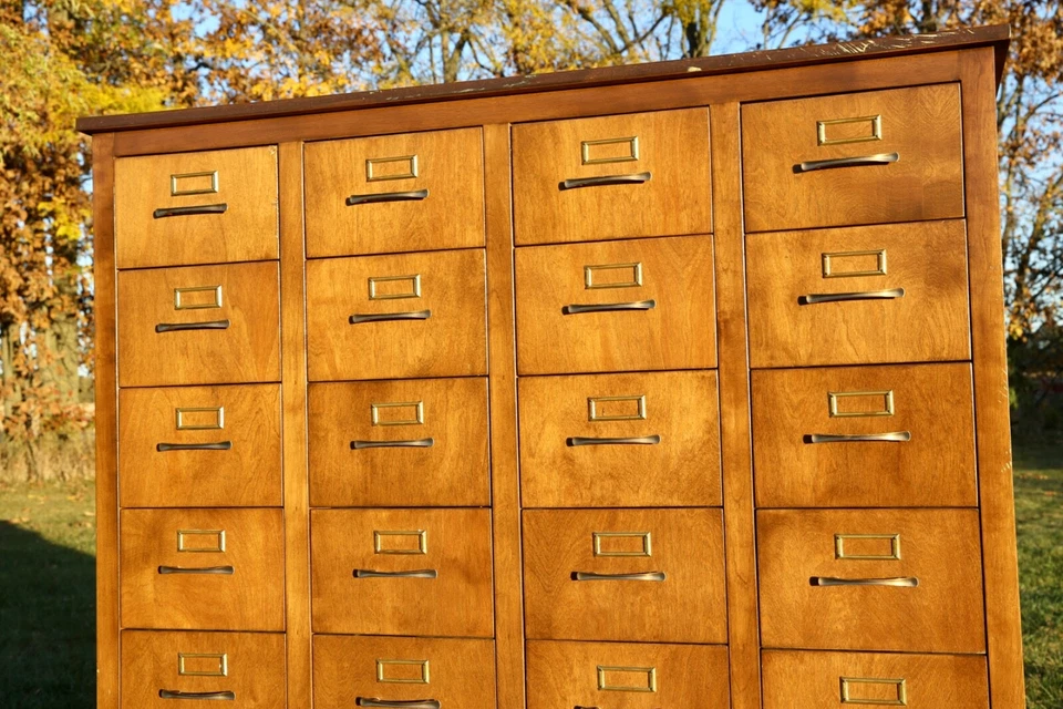 Vintage card catalog Apothecary Drawer wood file Cabinet antique ledger holder Foto 4 de 4