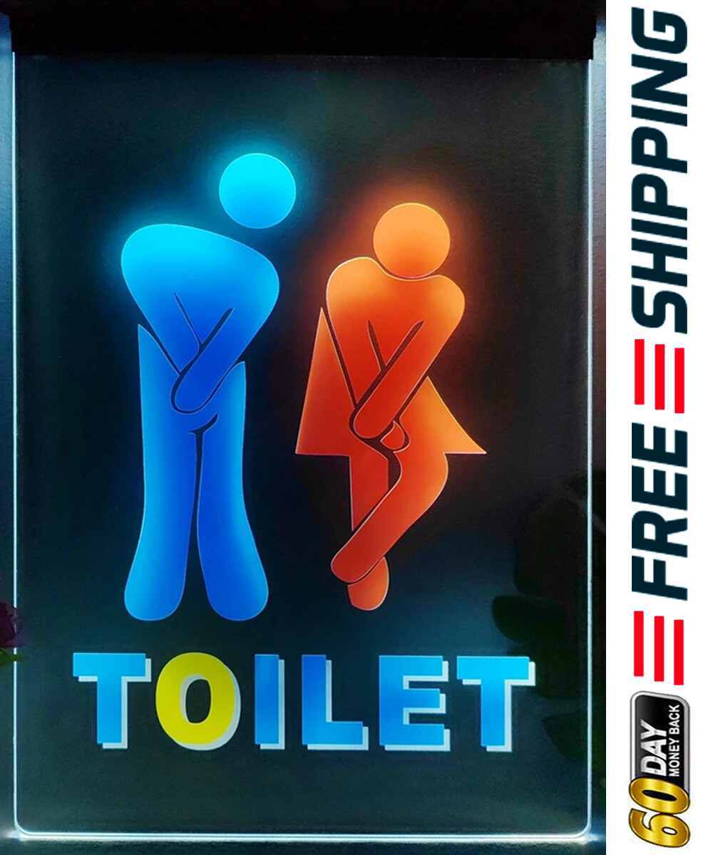 Funny Toilet Restroom LED Neon Sign Light Wall Art Lamp Men Women Washroom Décor