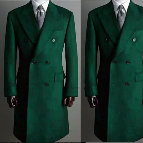 Men Formal Overcoat Wool Jacket Double Breasted Blazer Peak Lapel Tuxedos Coat - Picture 2 of 17