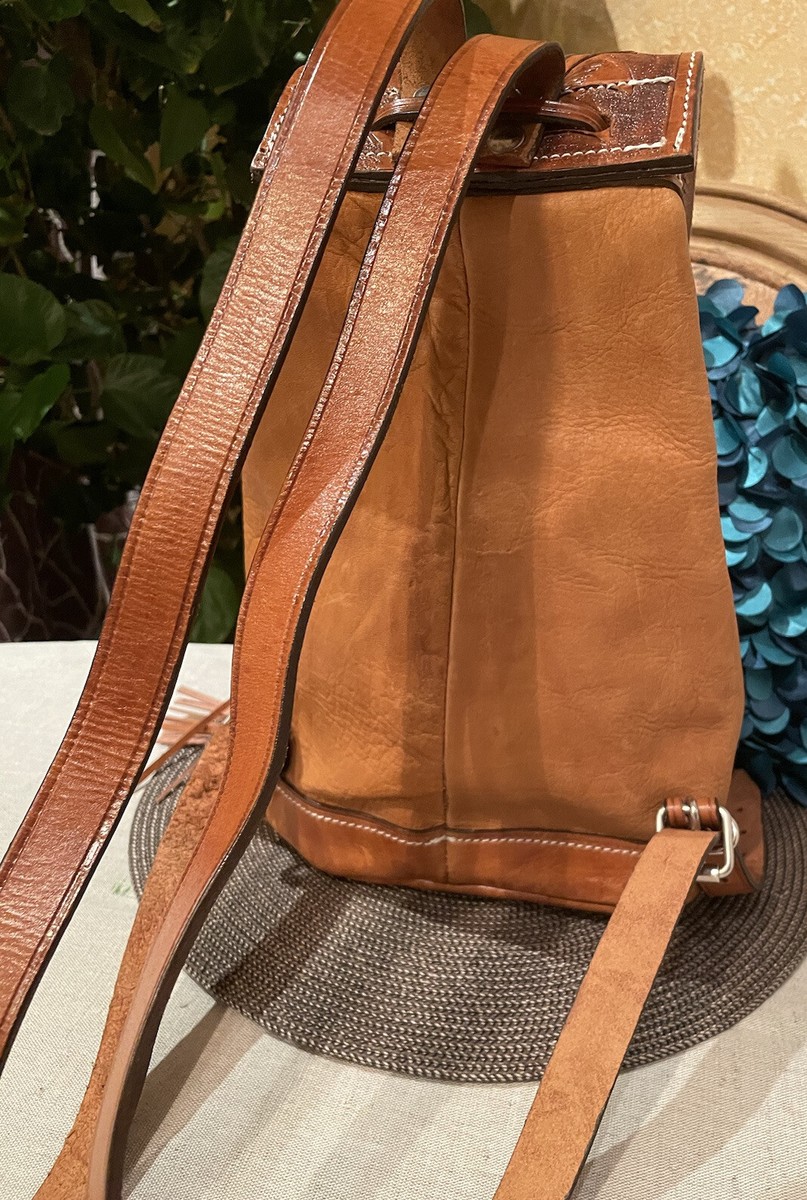 Vintage New Hand Tooled Leather Boho Hippie Backpack Bag