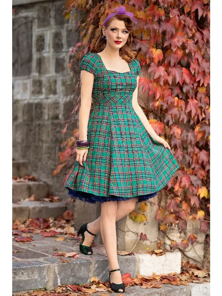 Dolly Dotty Claudia 50s Style Green Tartan Swing Dress eBay