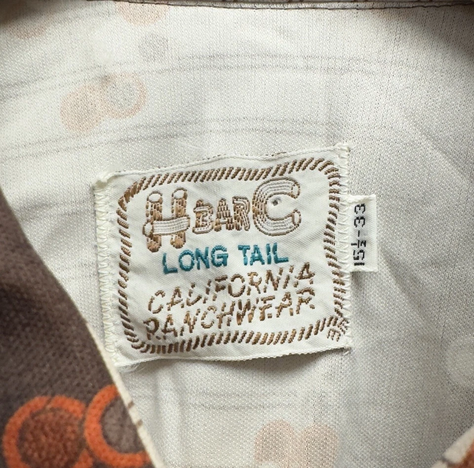 Camisa H Bar C De Colección Años 70 Para Hombres 15.5/33 Western Pearl Marrón A Presión Geométrica Cola Larga Foto 3 de 4