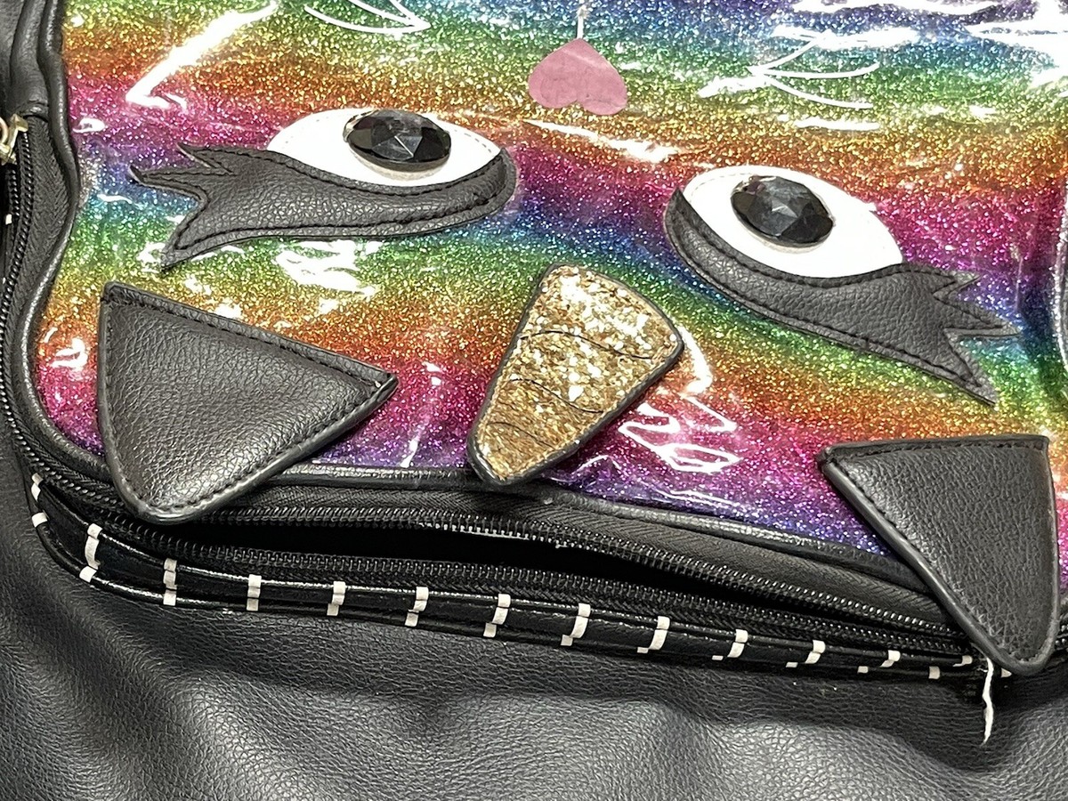 Luv Betsey Johnson Black Pink Rainbow Sparkle Unicorn Cat 