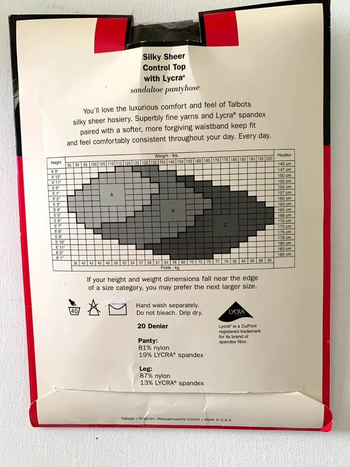 Pantimedias TALBOTS Chocolate Sedoso Transparente Control Top Lycra Sandalia Talla C Nuevo de Lote Antiguo Foto 3 de 4