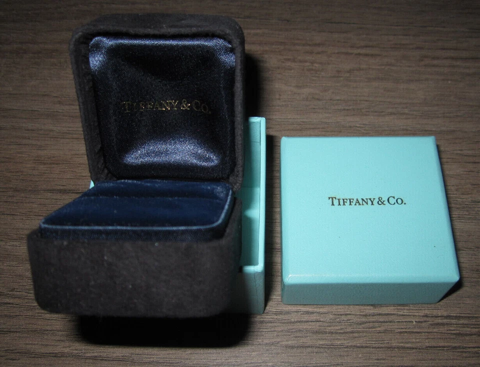 Tiffany & Co black suede & velvet ring presentation box w Tiffany blue outer box