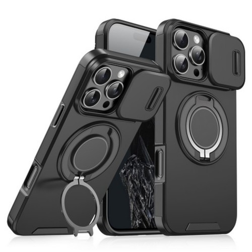 For Apple iPhone 16 Plus Hybrid Magnetic Ring Stand with Camera Slide Case Cover - Picture 6 of 34