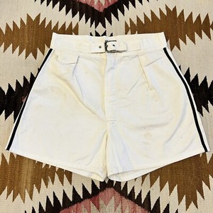Vintage 1940s Champion Knitwear Navy Style White Cotton Belted Shorts - Sz 32
