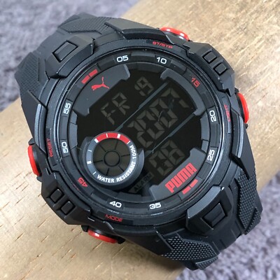 Puma Men P5042 Sport Multifunction Black Rubber Quartz Digital Watch 8 1/4''