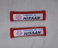 2x New Red Car Seat Belt Cover Shoulder Pads Powered By Nissan 10.5x2.5