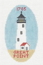 NANTUCKET ISLAND GREAT POINT LIGHT HOUSE 18m HP Needlepoint Canvas Silver Needle