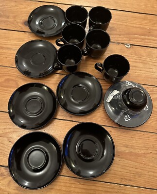 Arcoroc Espresso Schwarz 14-teilig Frankreich Glas 80s Luminarc Tasse Untertasse